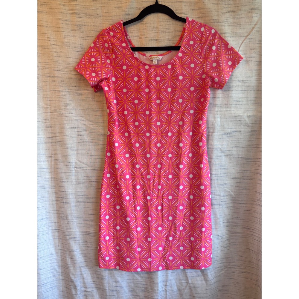 All For Color Pink Geometric Print Short Sleeve T-Shirt Dress Small